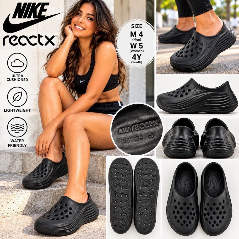 Nike Unisex Reactx Rejuven8 Slip-on Clog Shoes Black Size M4/W5/4Y